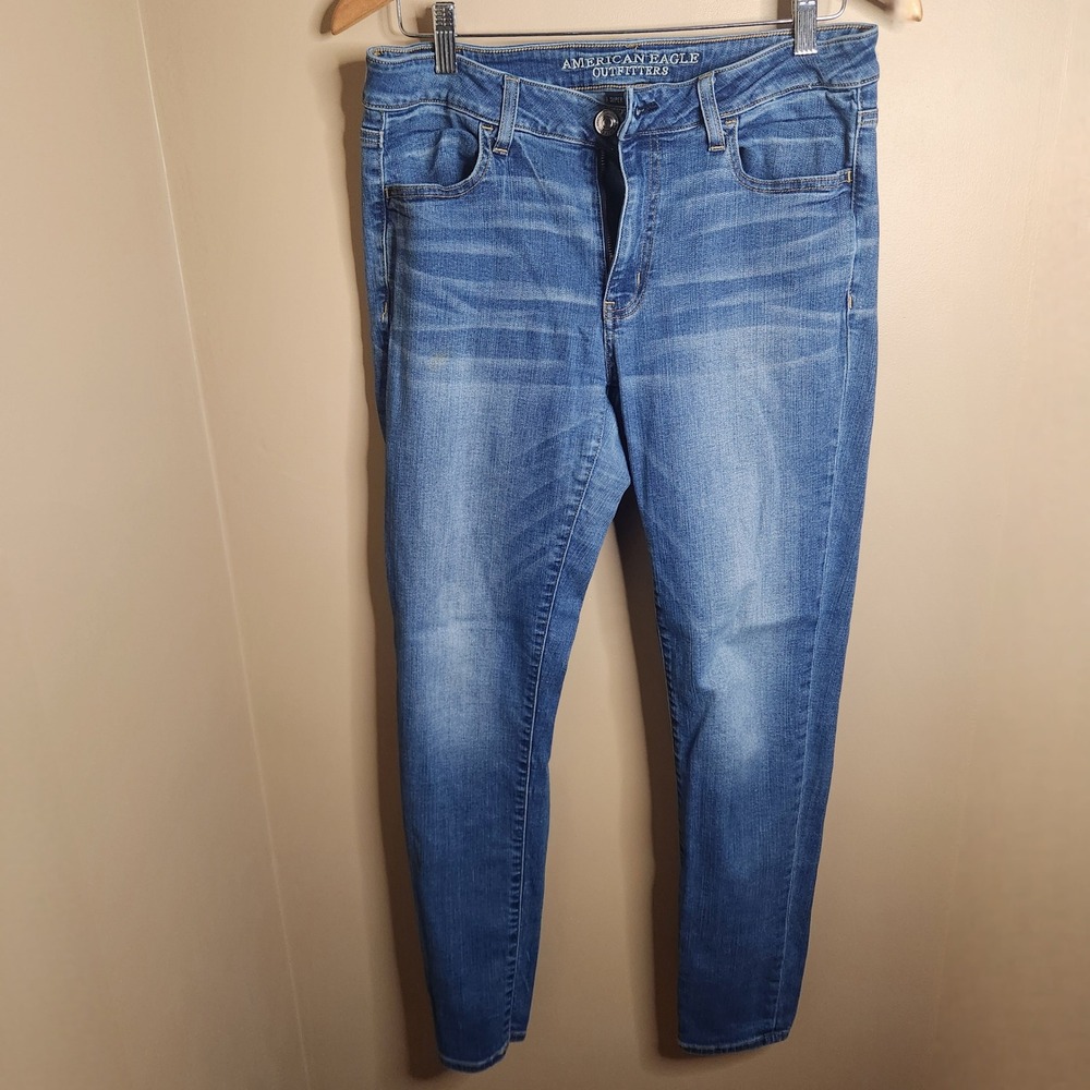 American Eagle Outfitters Super Stretch Skinny Jeans Medium Wash Blue 12 Long